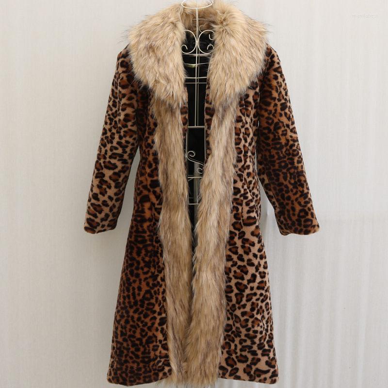

Women' Fur Women' Leopard Print Winter Thickened Warm Mink Coat Long Jacket Raccoon Big Collar Windbreaker Mujer Abrigos H2168