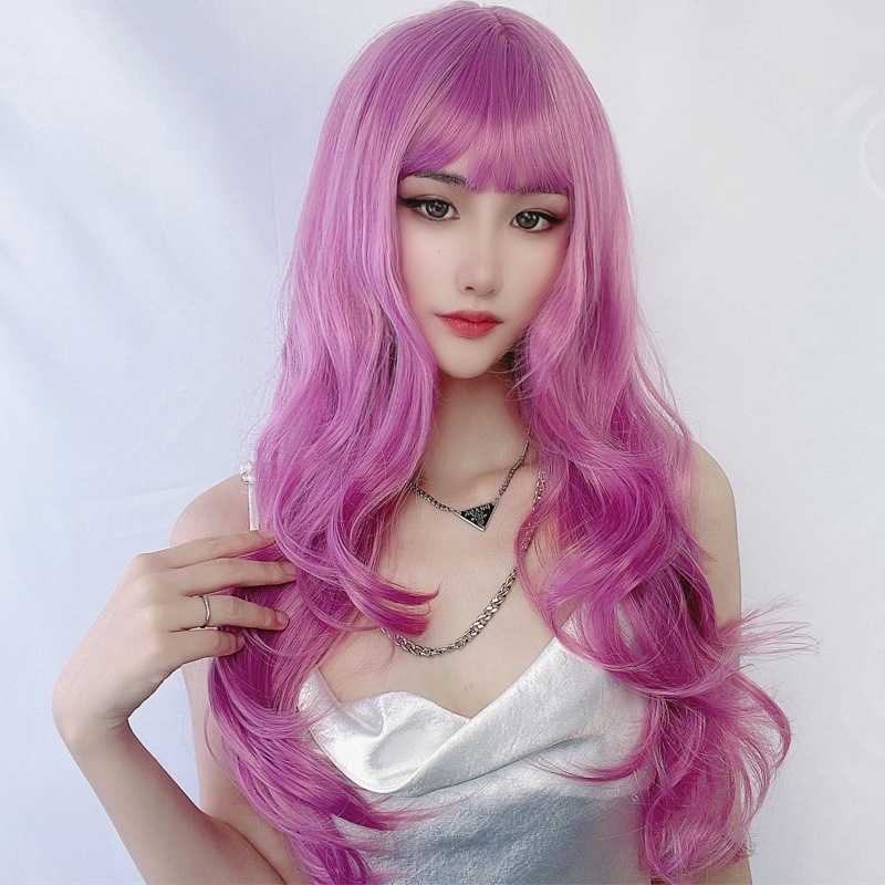 

Hair Lace Wigs Wig Women's Net Red Air Bangs Personality Color Long Curly Hair ita Chemical Fiber Headgear