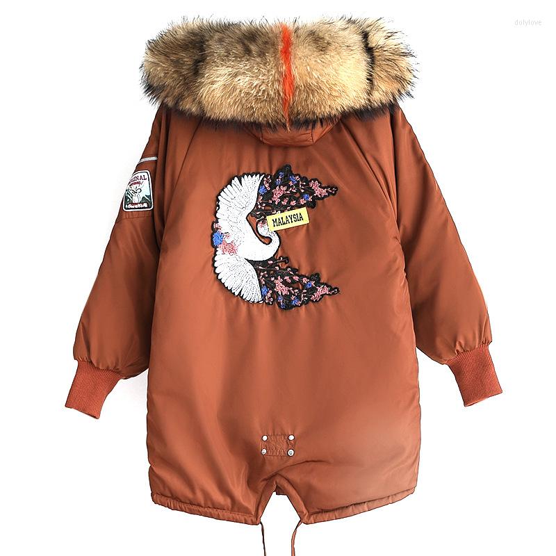 

Women's Trench Coats Winter Jacket Women Fur Hooded Parka Long Coat Embroidery Cotton Padded Warm Thick Jaqueta Feminina QQ028, Picture shown