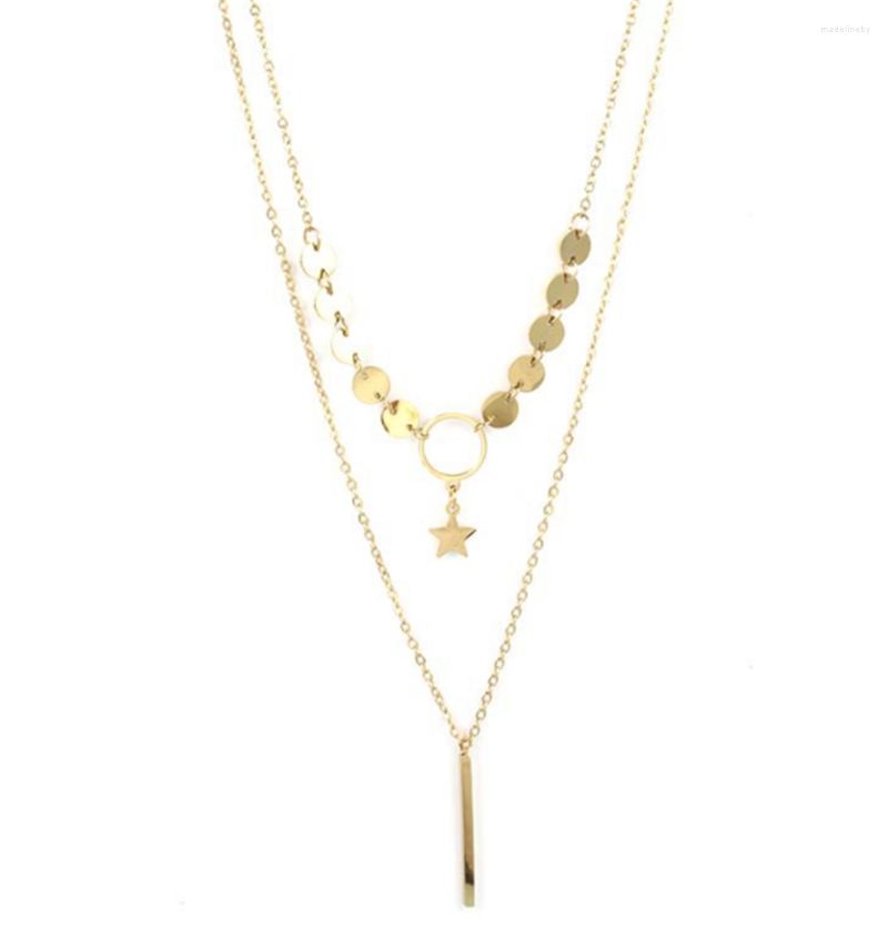 

Chains 316L Stainless Steel Simple Street Necklace Sequins Star Tassel Clavicle Circle Hanging Rod