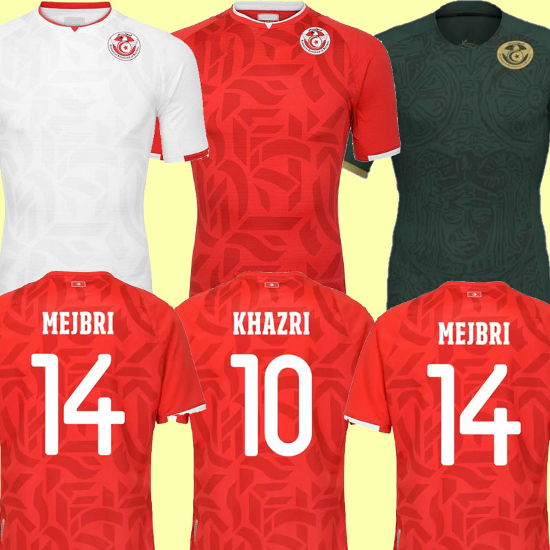 

2022 2023 Tunisia Soccer Jerseys 22 23 MSAKNI KHAZRI KHALIFA MAALOUL Home Red away White Maillot de Foot Shirt Men Football uniforms trhid thai, Third+patch