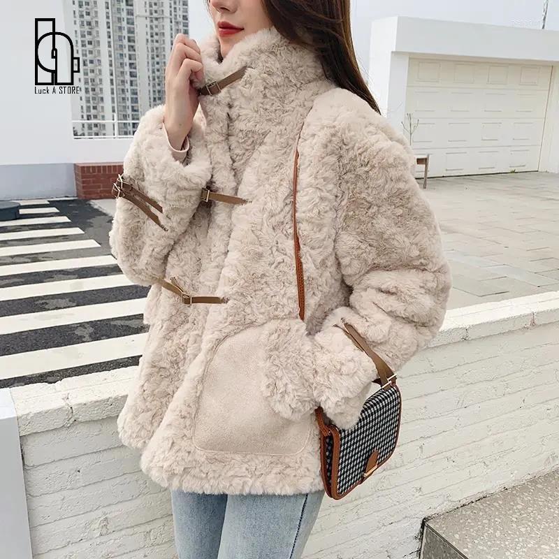 

Women' Fur Luck A 2022 Winter Women Elegant Solid Faux Coats Female Soft Blue Warm Mink Jackts Korean Fashion Outerwears, Beige