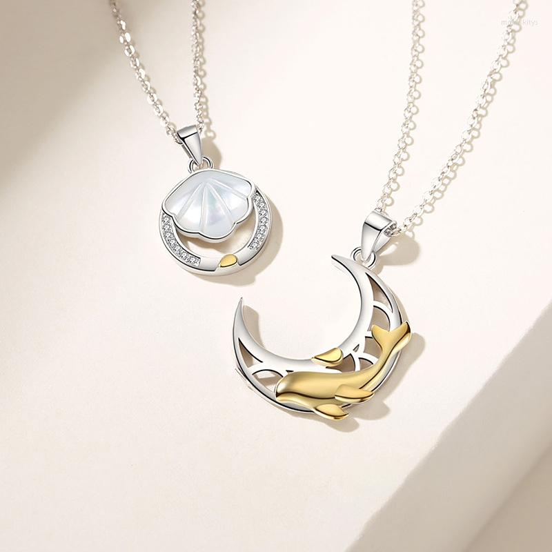 

Chains 1 Pair Shell Couple Necklace Sterling Silver Lifetime Men Women Clavicle Chain Matching Pendant Valentine's Day Gift Girlfriend