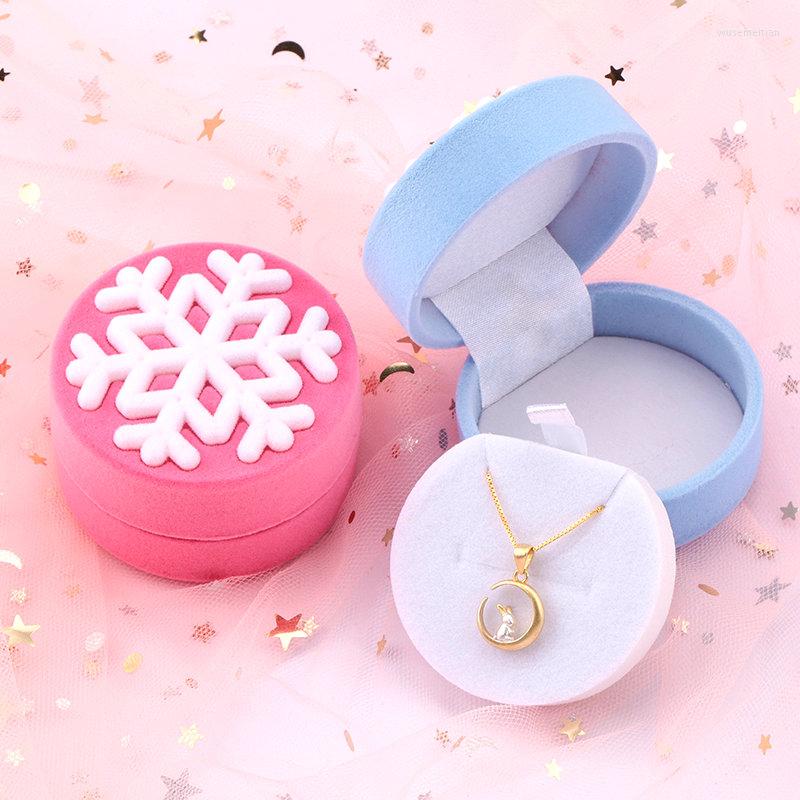

Jewelry Pouches Year Supprise Gift Box With Snowflake Cover Velvet Ring Earring Package Wedding Anniversary Case Necklace Container