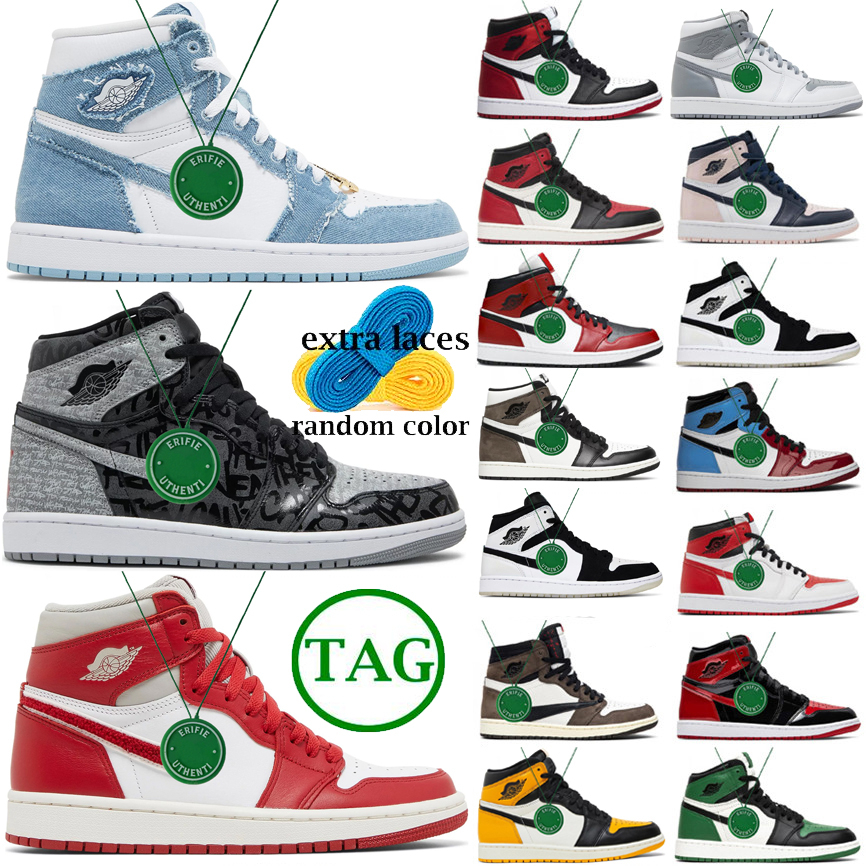 

2023 New Mens Womens Casual Shoes Jumpmans 1 Jordens 1s Pine Green Off Unc Sneakers Stage Haze Patent Bred Reverse Yellow Toe Chicago, Color # 35