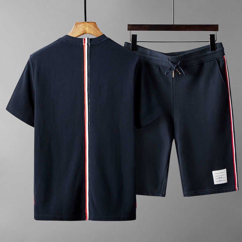 

Fashion Mens Designer T Shirt Thomes Brownns Womens Summer Brand Tb Cotton Short Sleeved T-shirt Shorts Casual Sports Suit Men and Women Lovers, Back webbing short sleeve+single-sided