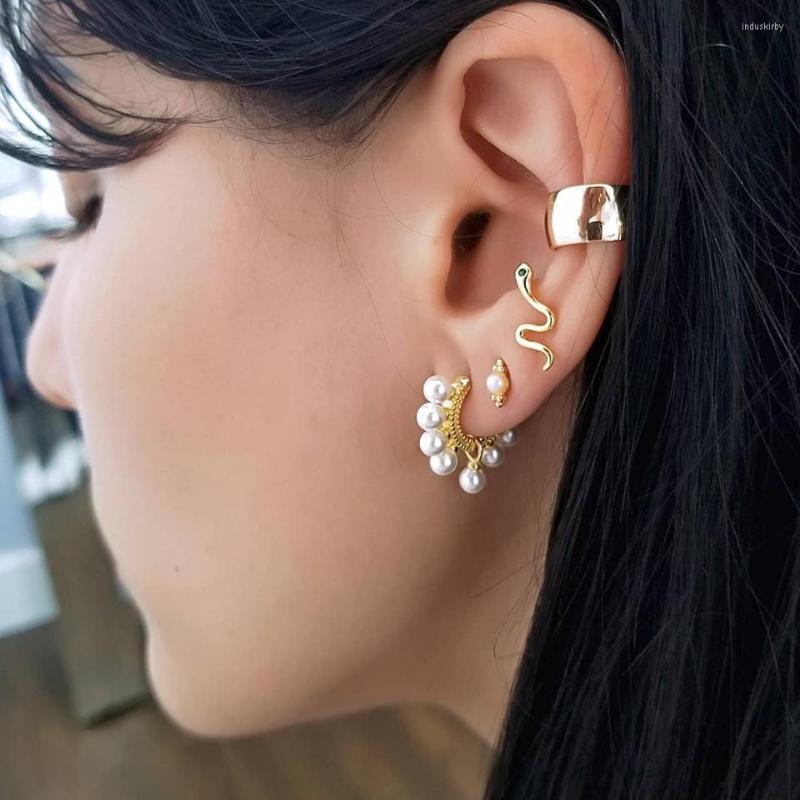 

Hoop Earrings 925 Sterling Silver Pearl Ear Piercing Cartilage For Women Round Huggies Fine Jewelry Pendientes