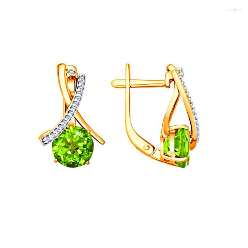 

Backs Earrings Luxury Vintage Green Crystal Yellow Gold Color Clip For Women Fashion Bridal Geometric Wedding