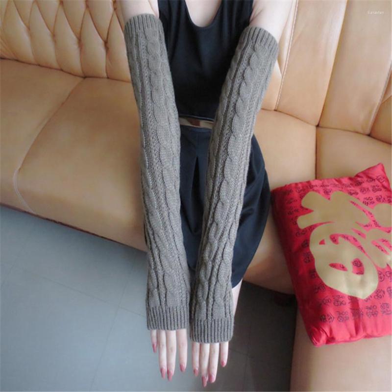 

Knee Pads Soft Warmer Elbow Mittens Twist Knitting Woolen Arm Sleeve Solid Color Crochet Warmers Long Knitted Fingerless Gloves, Light gray