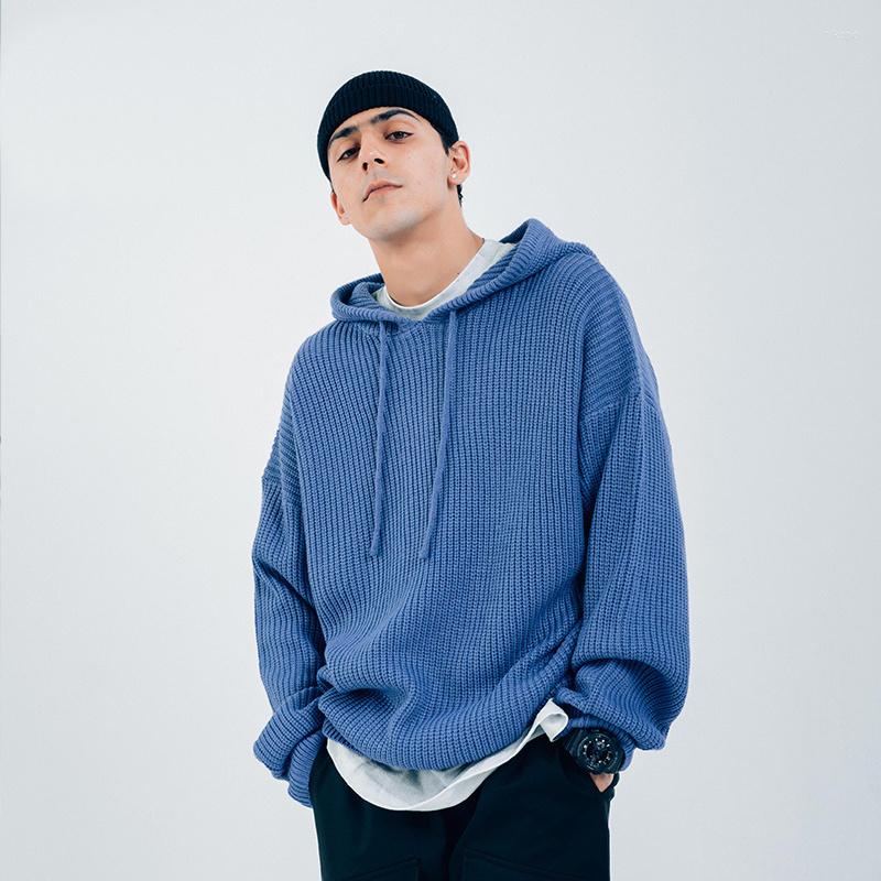 

Men's Sweaters 2022 Arrival Top Fashion Cotton Wool Autumn Loose Hoodie Hooded Knitting Fleece Solid Casual Brand Clothing Sweater Men, Black