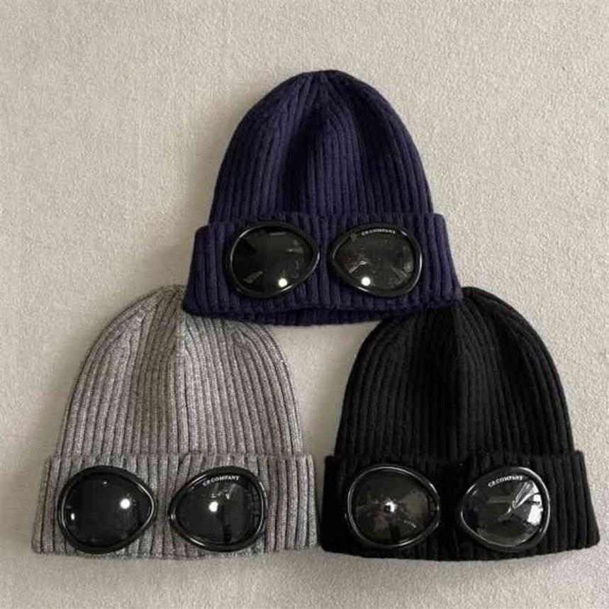 

CP Two Lens Glasses Goggles Beanies Men Knitted Hats Skull Caps Outdoor Women Uniesex Winter Beanie Black Grey Bonnet Gorros242y, Two glasses navy blue