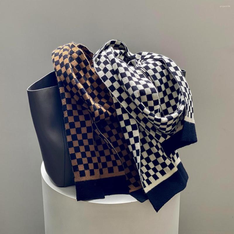 

Scarves 2022 Winter Warm Cashmere Women Elastic Knitted Plaid Scarf Female Thicken