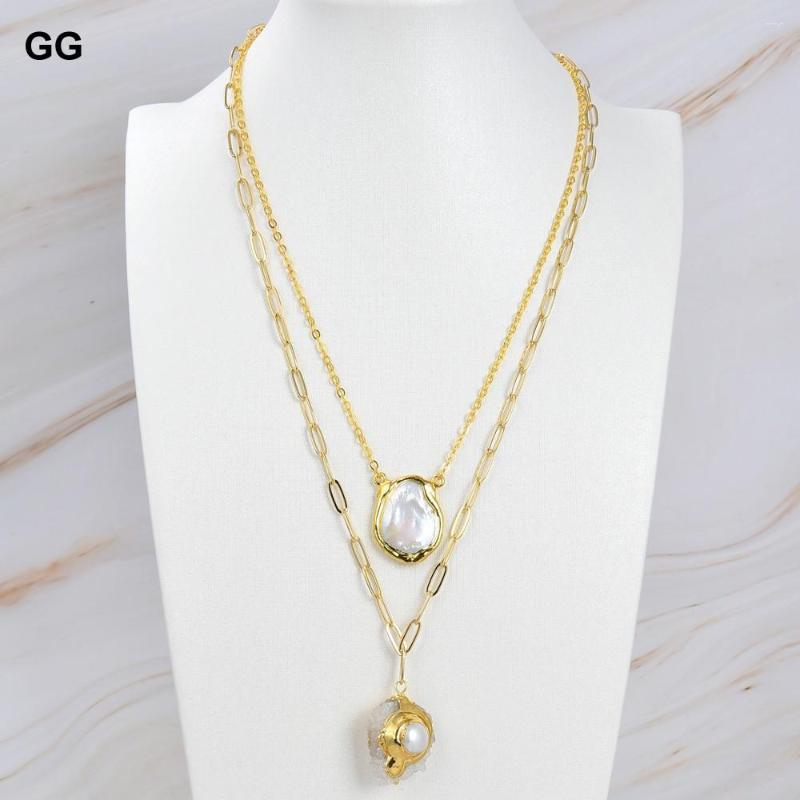 

Pendant Necklaces GuaiGuai Jewelry Cultured White Pearl Quartz Druzy Charm Chain Layers Necklace