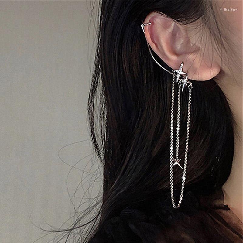 

Backs Earrings Star For Women Piercing Ear Clips Female Silver Long Tassel Luxury Korean Style Fashion Jewelry
