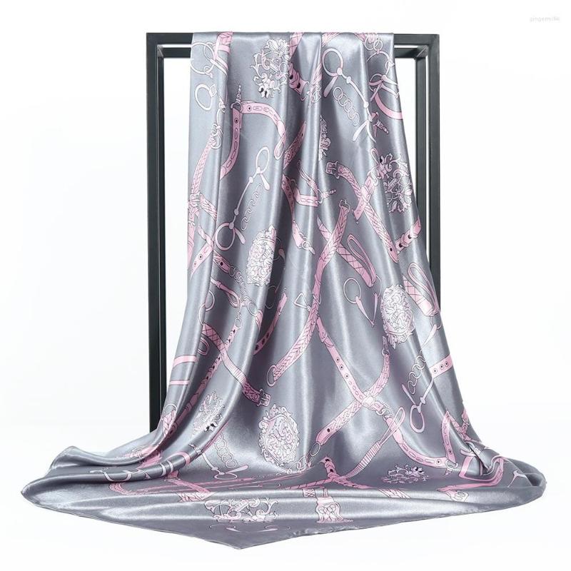 

Scarves Satin Silk Feeling Chain Printed Scarf Women Square Head Bundle Foulard Female Shawl Ladies FJ681