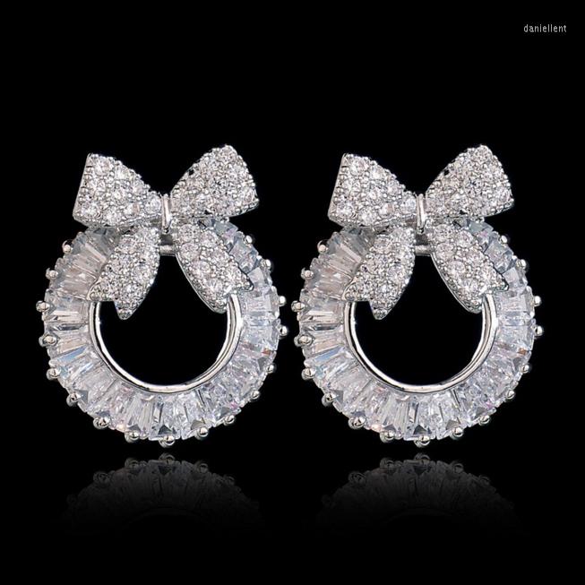 

Stud Earrings Korean Bow Temperament Zircon Personalized Simple Female Hypoallergenic