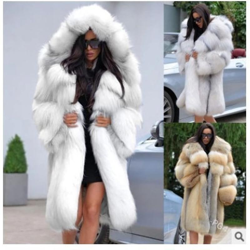 

Women' Fur Winter 2022 Fashion High-grade Wool Collar Medium And Long Womens Coat Hat Hooded Warm Women, White