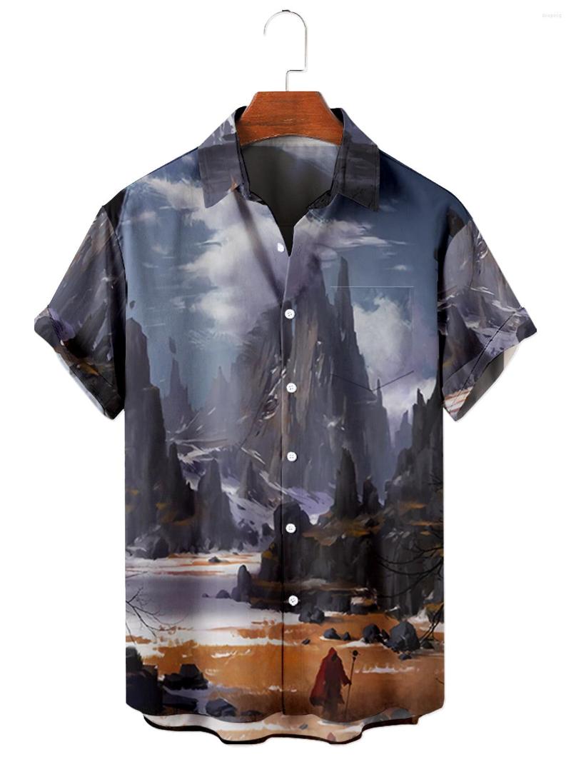 

Men' Casual Shirts 2022 Men' Short Sleeve Lapel Shirt Plus Size Alpine 3D Print Top With Pockets, Shang1