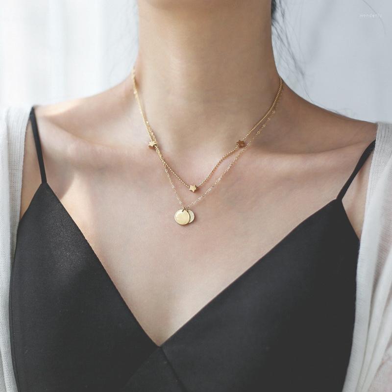 

Pendant Necklaces YUN RUO Never Fade Yellow Gold Color Double Layer Star Necklace European Woman Jewelry Fashion Titanium Steel Accessory