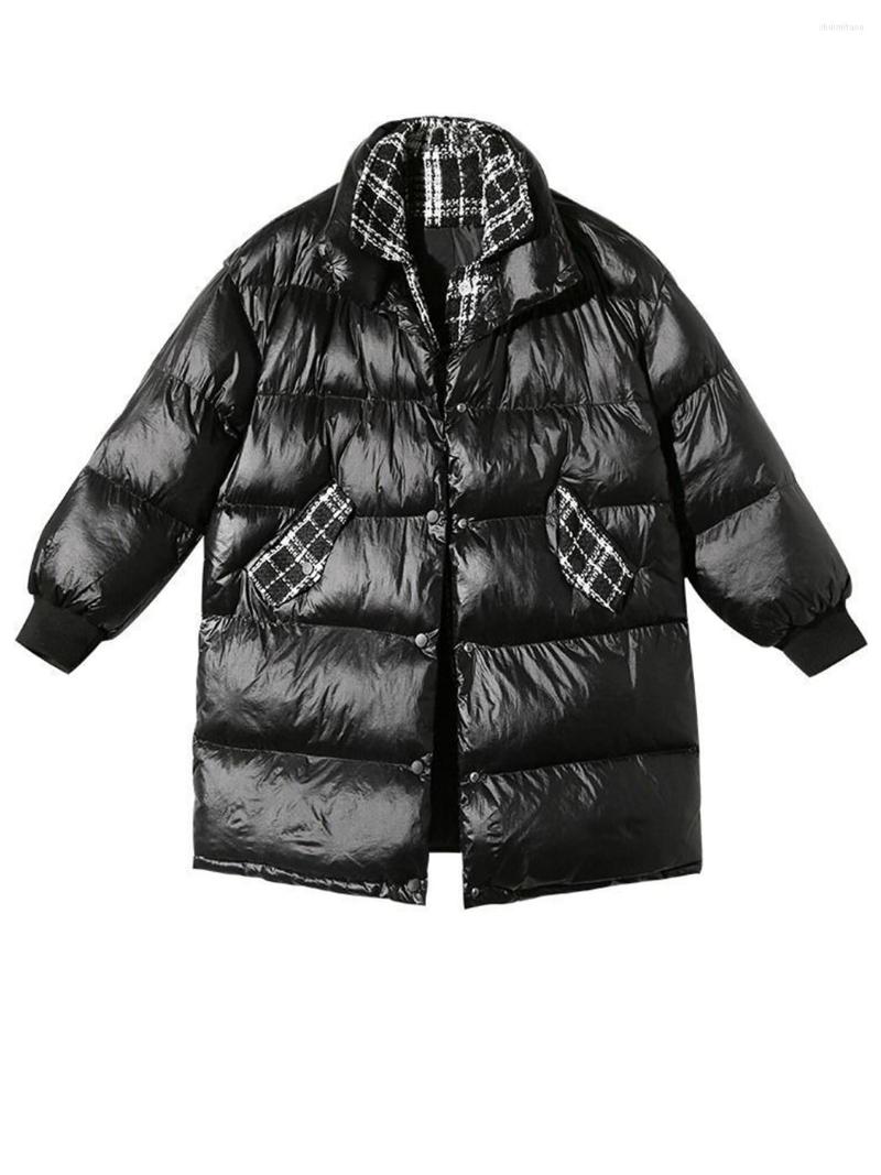 

Women's Down 2022 Winter Tweed Plaid Stitching Cotton Padded Coat Women's Parka Thick Warm Streetwear Loose Oversize Bread Jacket Female, Black