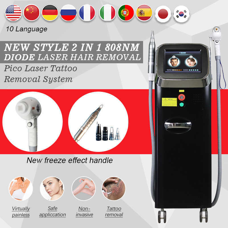 

2 in 1 808nm Diode Laser Machine Painless hair removal machine &Remove the Picosecond tattoo Nd Yag beauty