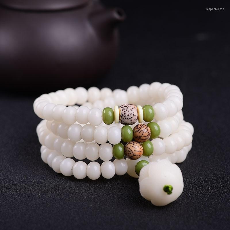 

Strand Natural 3 Circles White Bodhi Lotus Flower Ivory Nut Bracelets Crystal