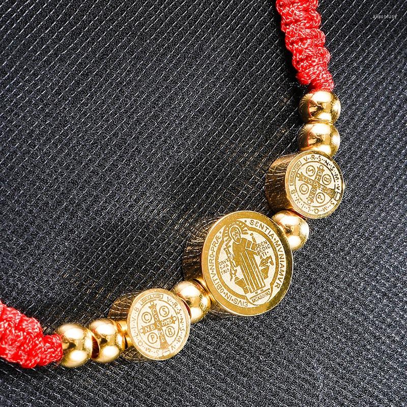 

Charm Bracelets San Benito Bracelet Stainless Steel For Women Metal Medal Adjustable Braided Cotton Cord