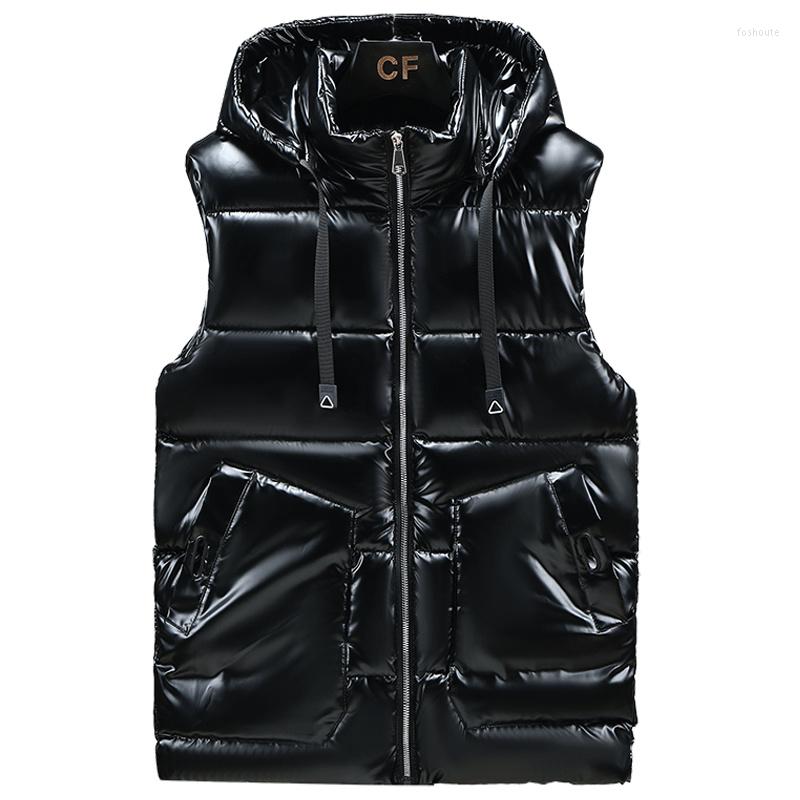 

Men's Vests Autumn 2023 Winter Black Hooded Thick Warm Cotton Padded Vintage Vest Sleeveless Jacket Men Plus Size Waistcoat
