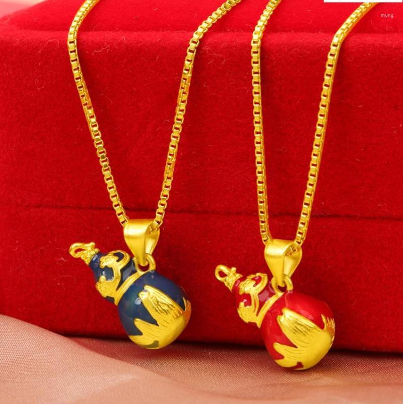 

Pendant Necklaces Hi LM 2pcs Classic 24K Gold Couples Gourd Necklace For Female Party Jewelry With Box Chain Birthday Gift Girl Not Fade