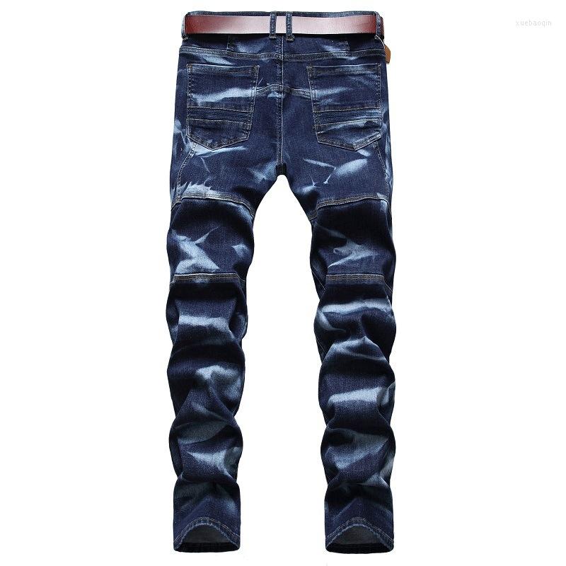 

Men's Jeans 2023 Spring And Autumn Men's Ripped Slim Straight Fit Moto Biker With Zipper Deco Plus Size 42, Blue