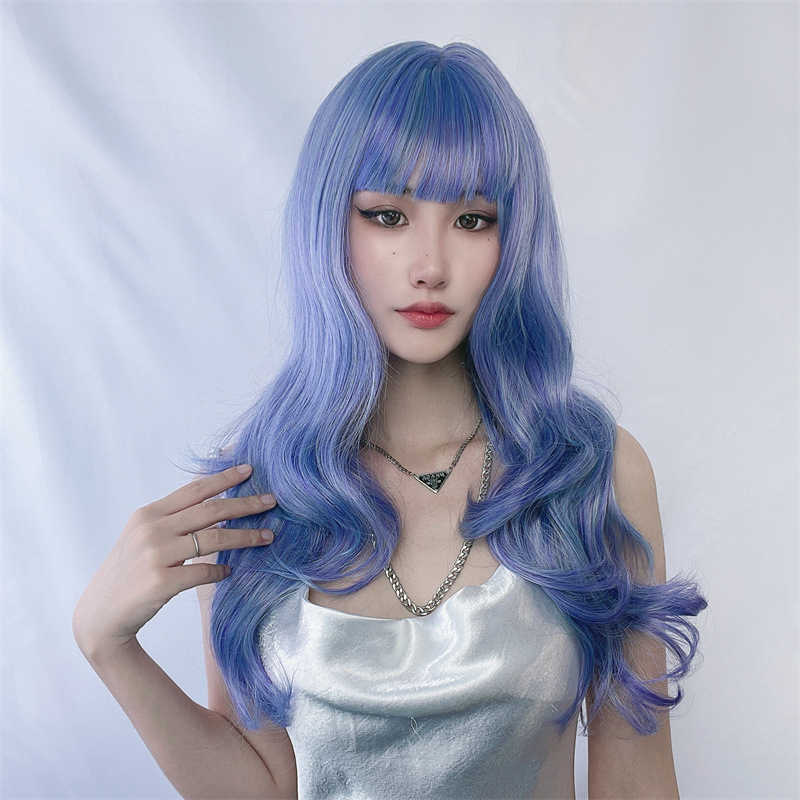 

Hair Lace Wigs Ashtray Wig Female Long Curly Hair Corn Wool Curl Haze Blue Chemical Fiber Headgear Taobao Live Broadcast, Black