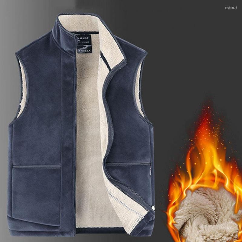 

Men's Vests Simple Winter Waistcoat Fleece Lining Coldproof Soft Pure Color Stand Collar Vest Coat Outerwear, Black