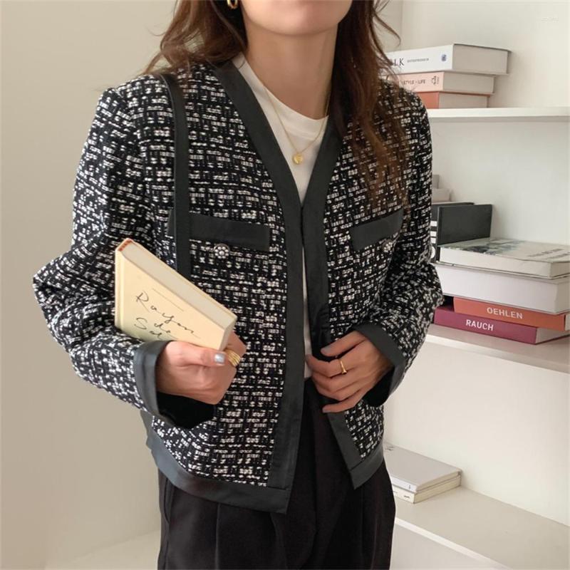 

Women's Jackets Office Wear Patchwork Woolen Women Coats Elegant Lady Fashion Chic Gentle 2022 OL Slim-Fit All Match Autumn, White