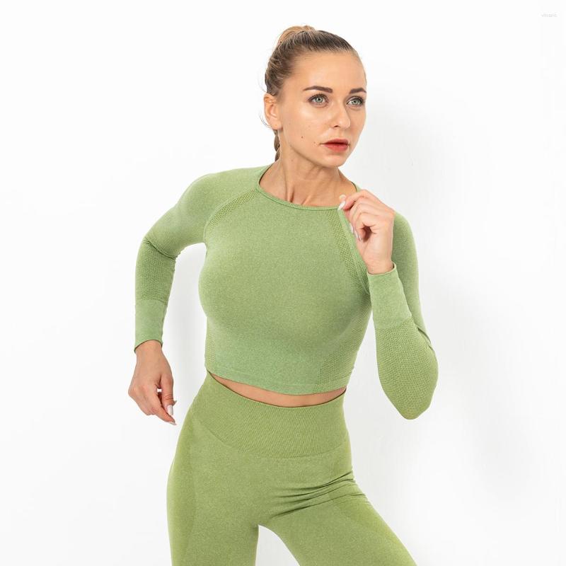 

Active Shirts UwilliyME Seamless Yoga Crop Top Long Sleeves For Women Sports Fitness Gym Cloth Workout Tops, Z200011