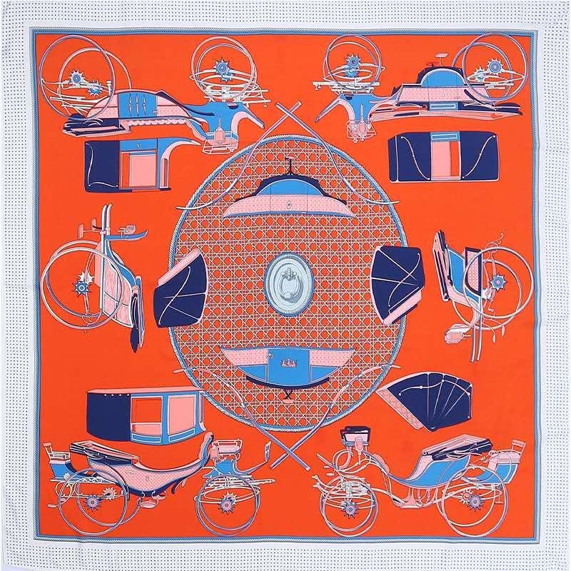 

Scarves 20222 Women 130 130cm Twill Silk Scarf Horse Pattern Headband Carriage Print Fashion Big Square Shawl