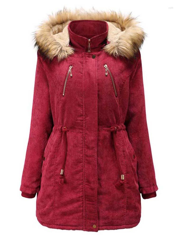 

Women's Trench Coats 2022 Winter Women Plus Velvet Thicken Corduroy Coat Hooded Jacket Warm Woman Clothes Fleece Tops Female Casual, Black