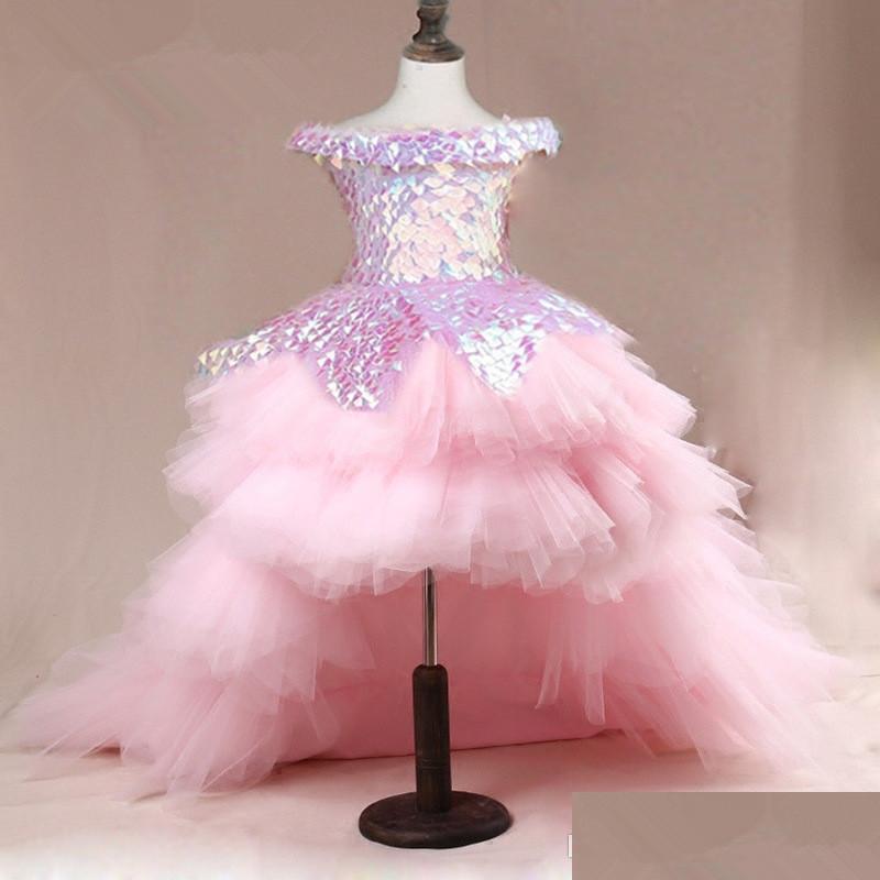 

Girl'S Pageant Dresses Hilo Girls Pageant Gowns Lace Applique Sleeveless Flower Dresses For Wedding Tle Puffy Sequined Kids Communio Dha6L, Pink short