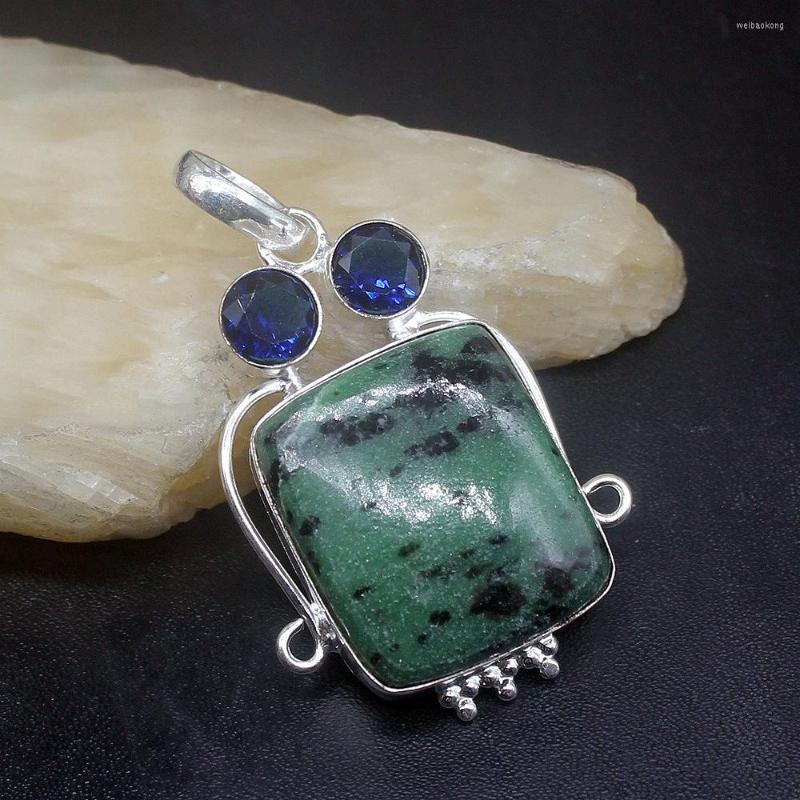 

Pendant Necklaces Gemstonefactory Jewelry Big Promotion 925 Silver Green Obsidian Blue Topaz Unique Women Ladies Gifts Necklace 1026