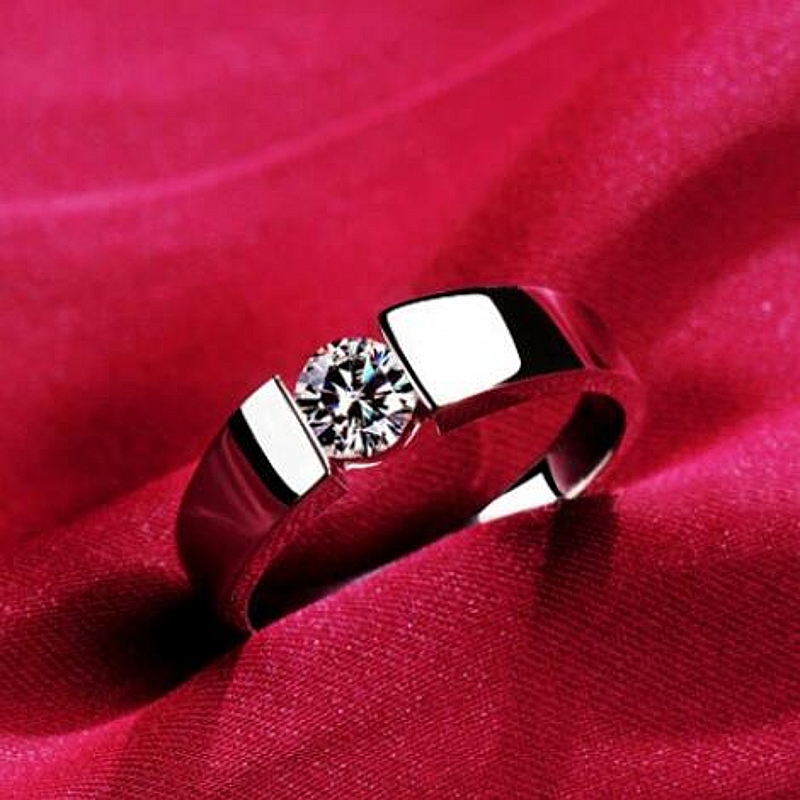 

S925 Sterling Silver Rings for Men 1.0ct Round Cut Zirconia Diamond Solitaire Ring Wedding Band Engagement Bridegroo