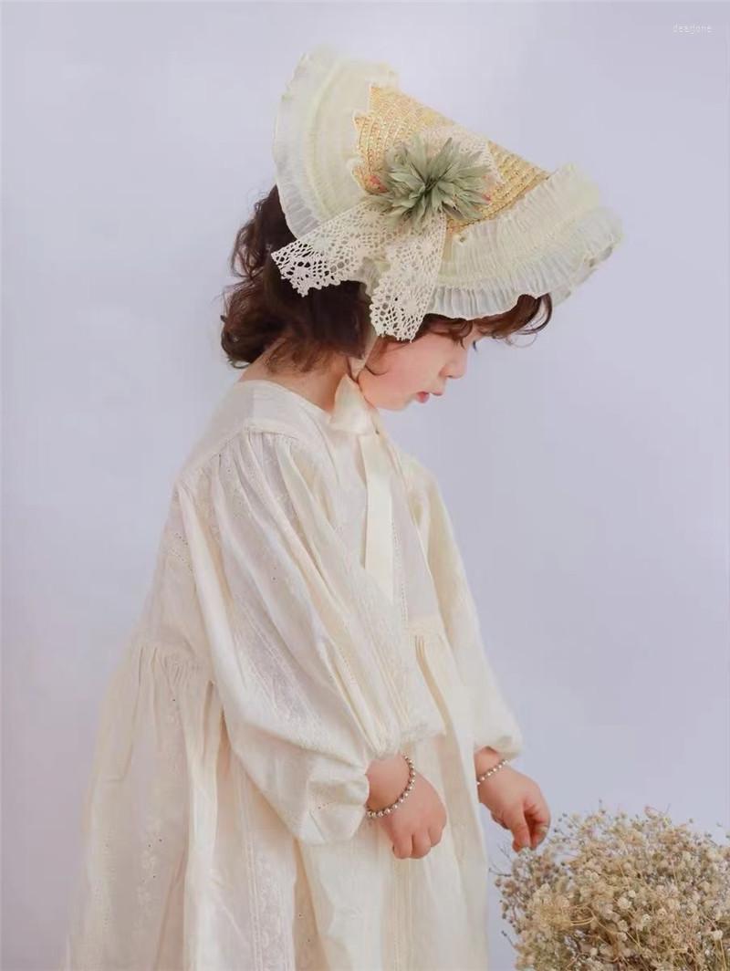 

Hats 202203-lele Summer Lolita French Pastoral Handmade Straw Restoring Ancient Ways Holiday Kids Sun Cap Children Girl Leisure Hat, Natural straw