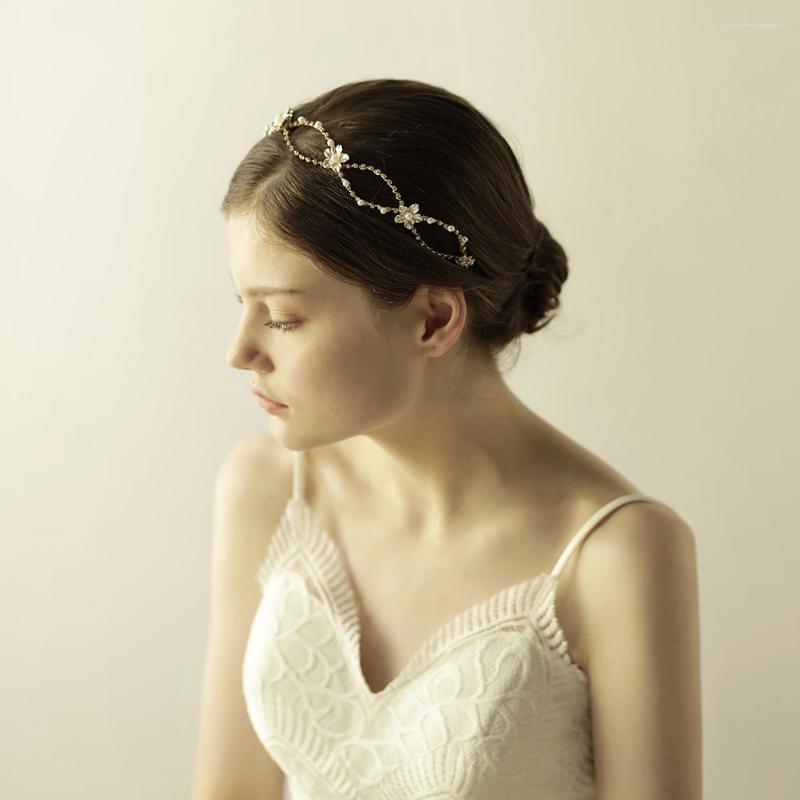 

Headpieces O823 Exquisite Wedding Bridal Headband Crystal Chain Alloy Flower Ribbon Brides Bridesmaid Hairwear Women Marriage Accessories