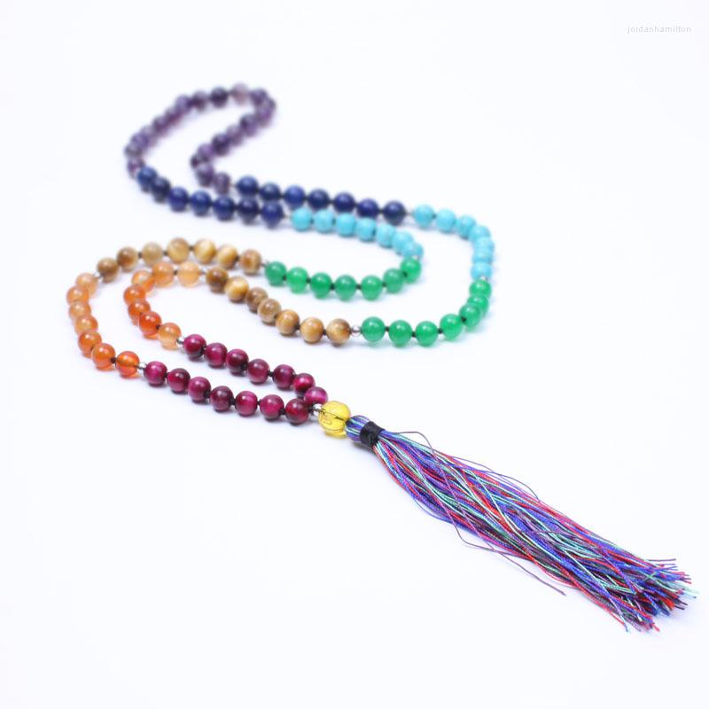 

Pendant Necklaces 7 Chakra Mala Yogi Necklace Natural Stone Beaded Tassel Long For Women Meditation Jewelry Maxi Dropshippin