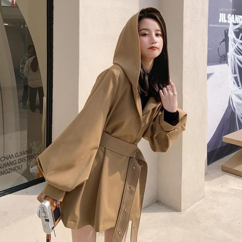 

Women's Trench Coats Khaki Hooded Windbreaker Autumn Vintage Female Women Tops Jackets Winter Cape Coat Outwear Para Mulheres Cloak, Black