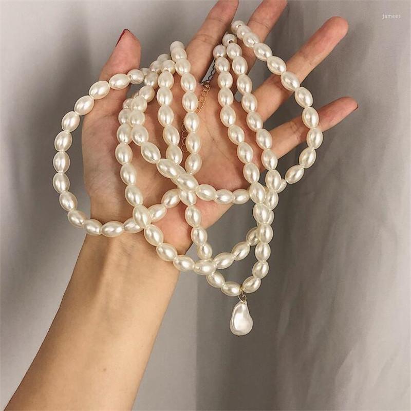 

Choker 2022 Punk Multi Layered Imitation Pearl Necklace Collar Statement Boho Handmade Pendant For Women Jewelry