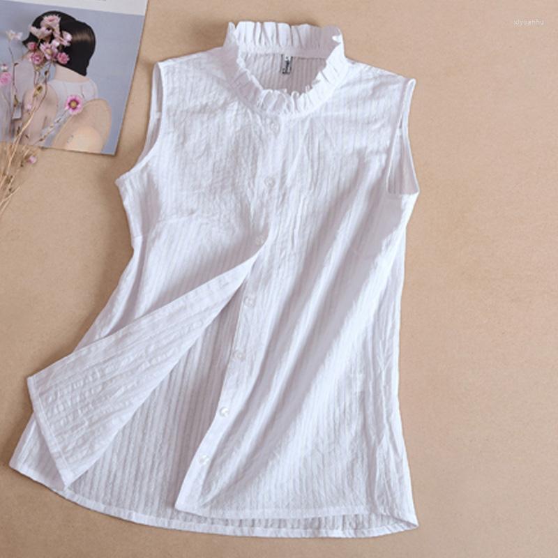 

Women' Blouses Summer Spring Slim Shirt Women' Bottoming Korean Striped Ornament Fake Collar Ladies Wild Sleeveless Lace Trim, Picture shown