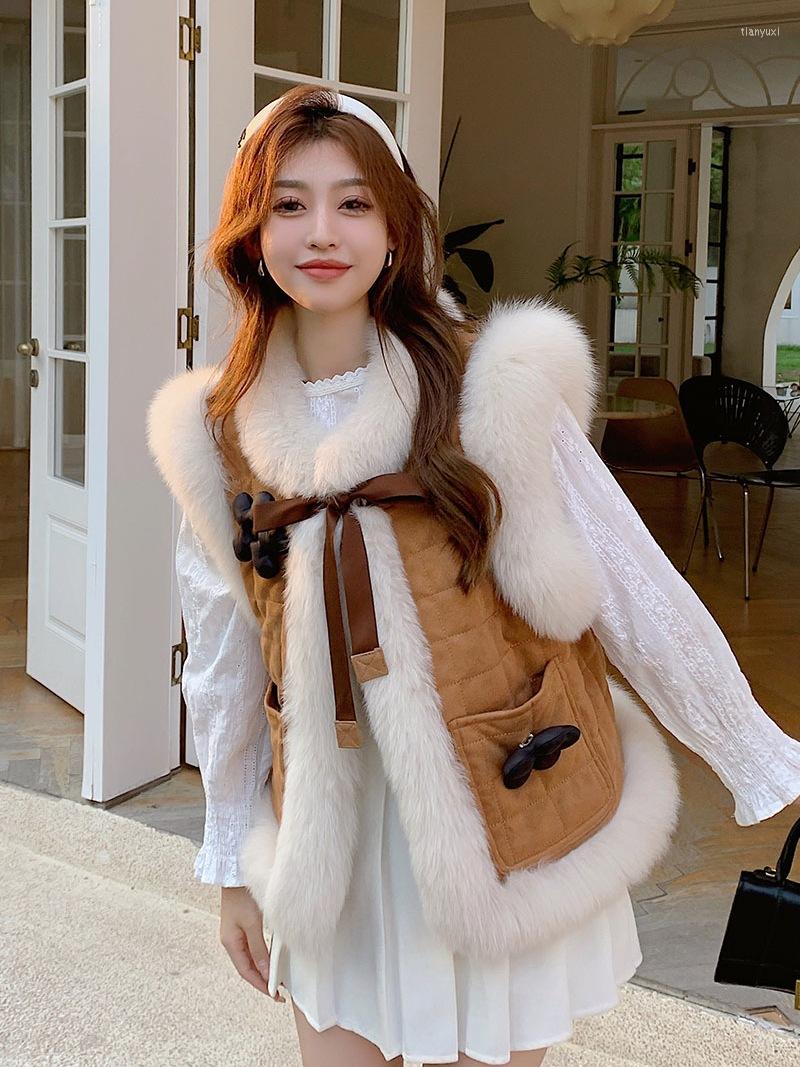 

Women' Fur Vest Sweet Horse Clip Coat Women' Small Shoulders, Khaki