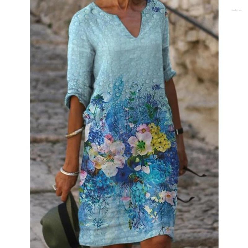

Party Dresses Spring Summer Half Sleeve Women Dress 2022 Fashion V-Neck Elegant Print Casual Streetwear Vestidos, 68