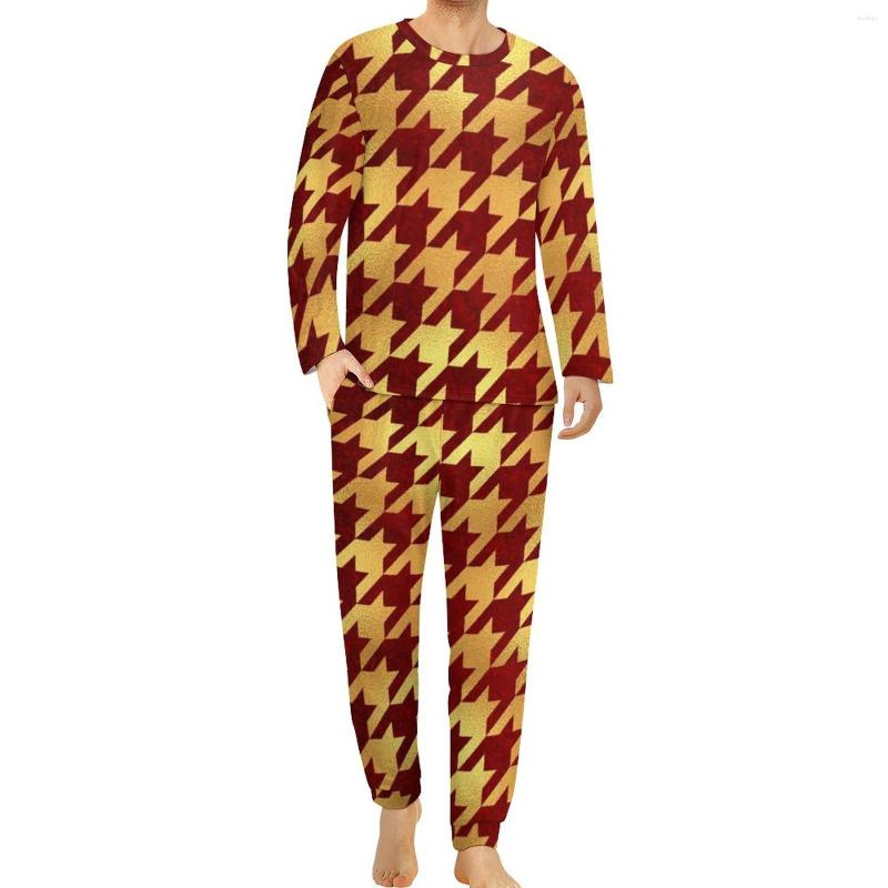 

Men' Sleepwear Red Gold Houndstooth Pajamas Men Retro Print Soft Home Suit Spring Long Sleeve 2 Pieces Room Graphic Pajama Sets 3XL 4XL 5XL, Style-13