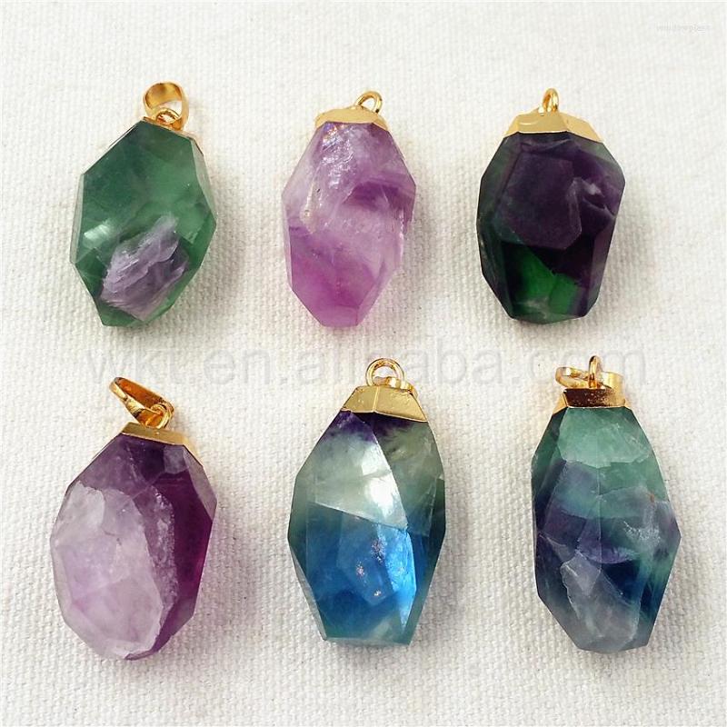

Pendant Necklaces WT- P899 Wholesale Tiny Size Raw Fluorite Stone Gold Faceted For Necklace Making 10pcs /lot