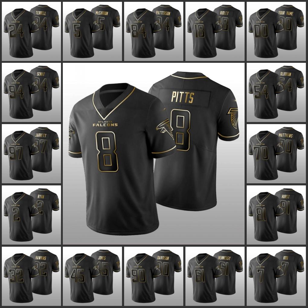 

Jersey Atlanta''Falcons''Men #5 AJ McCarron 8 Kyle Pitts 7 Younghoe Koo 45 Deion Jones 2 Matt Ryan Women Youth Black Golden Edition Jersey Wholesale Custom, 112